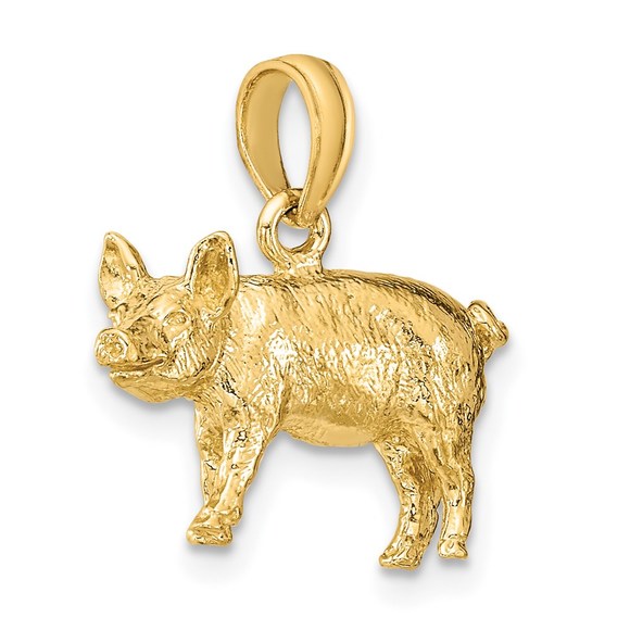 14k Yellow Gold 3-D Textured Farm Farm Animal Pig Piglet Necklace Charm Pendant - Picture 5 of 5